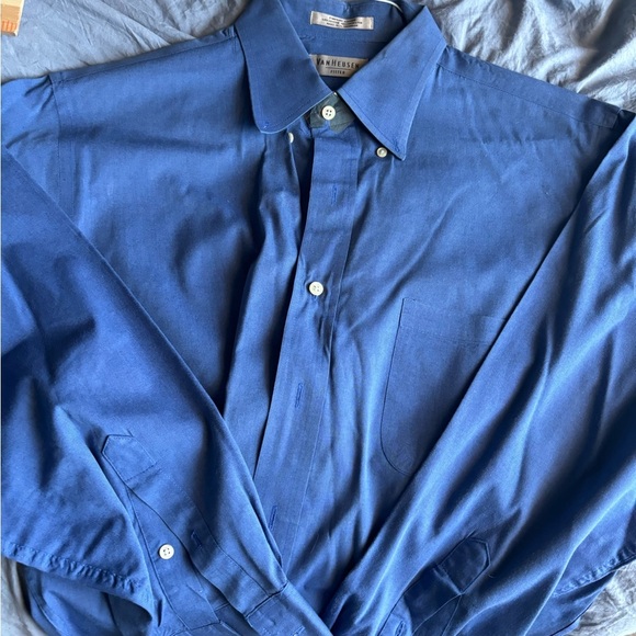 Van Heusen Fitted Size 16 32/33 Pinpoint Oxford Blue Collared Dress Shirt - Picture 1 of 16
